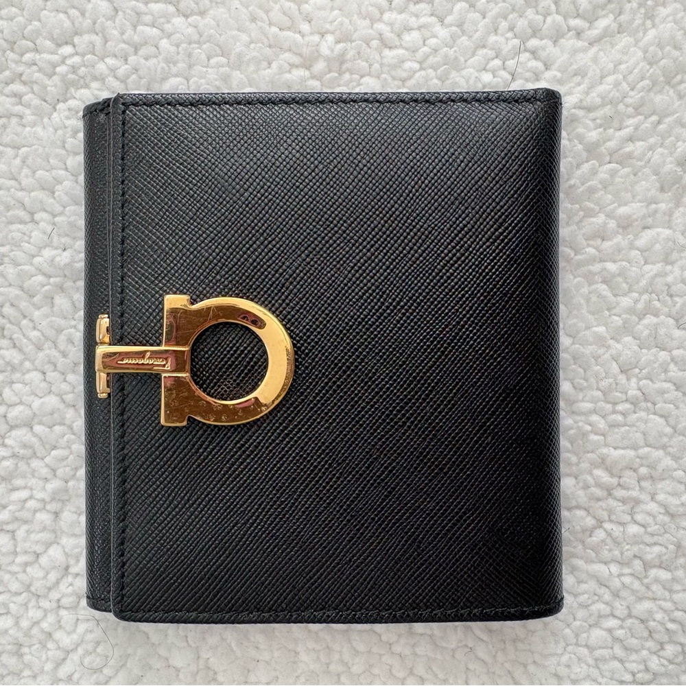 Salvatore Ferragamo Black Wallet with Gold Hardware